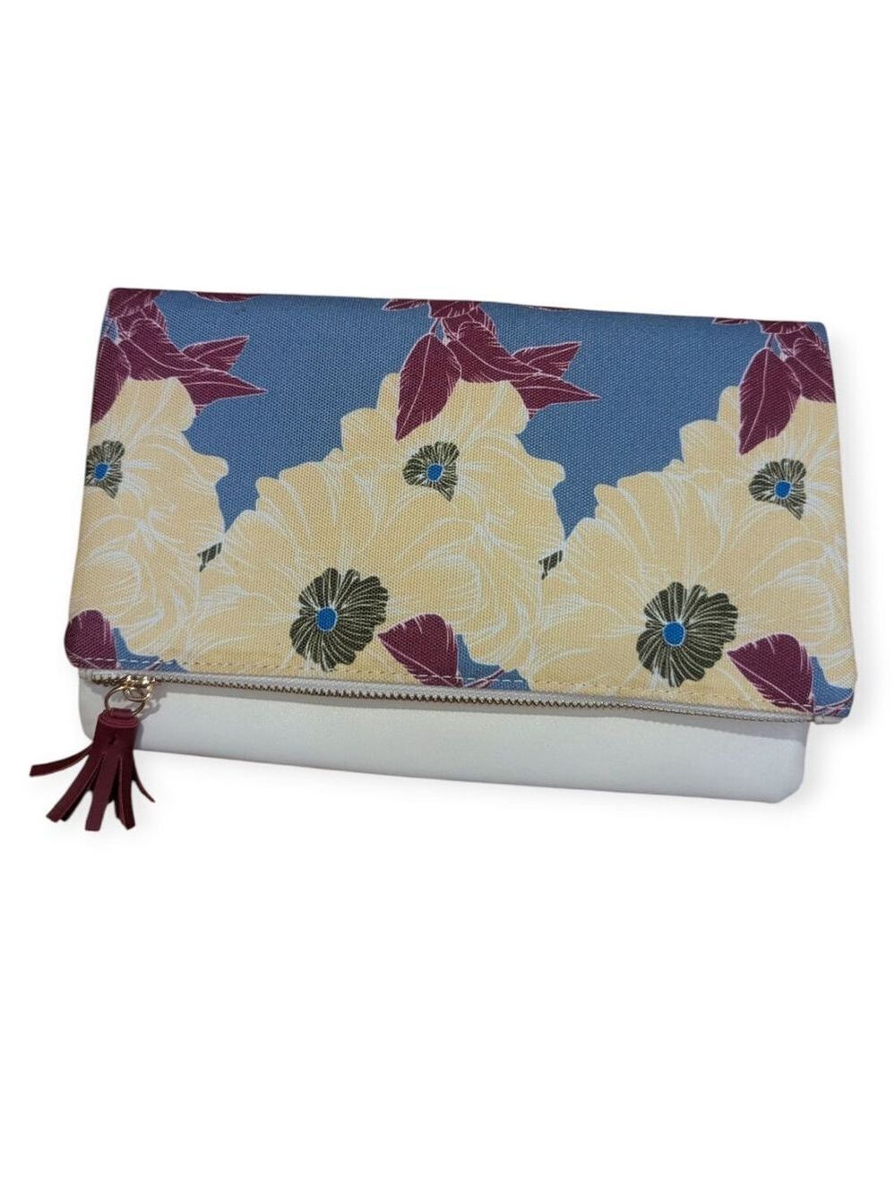 Rachel Pally Blue Floral Reversible Foldover Clutch